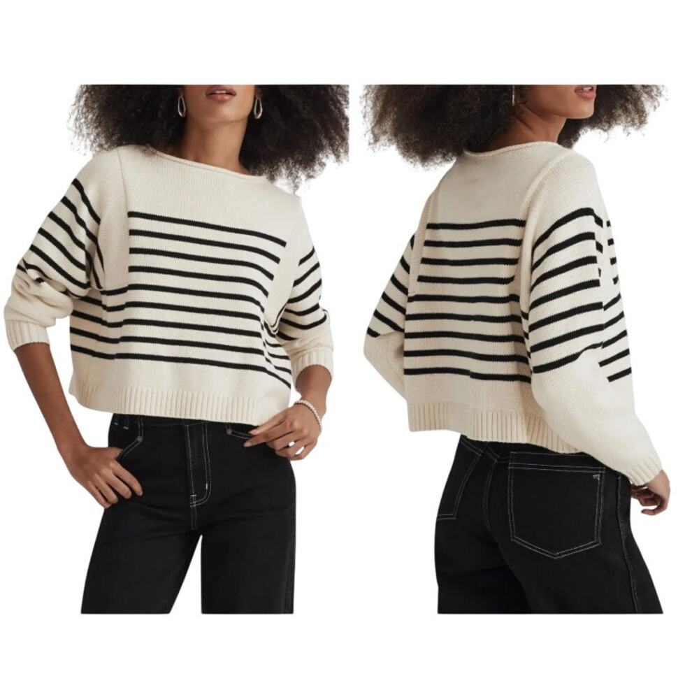 Madewell Cream and Black Striped Crewneck Sweater - Picture 12 of 12